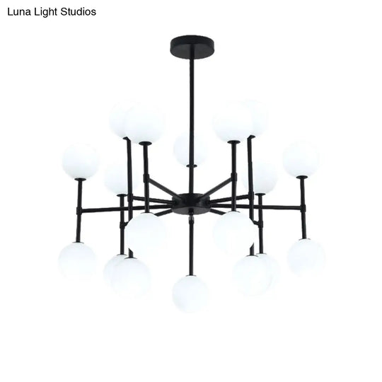 Sleek Black Finish Chandelier With Orb Shade - 18/24 Lights Metal Pendant Light