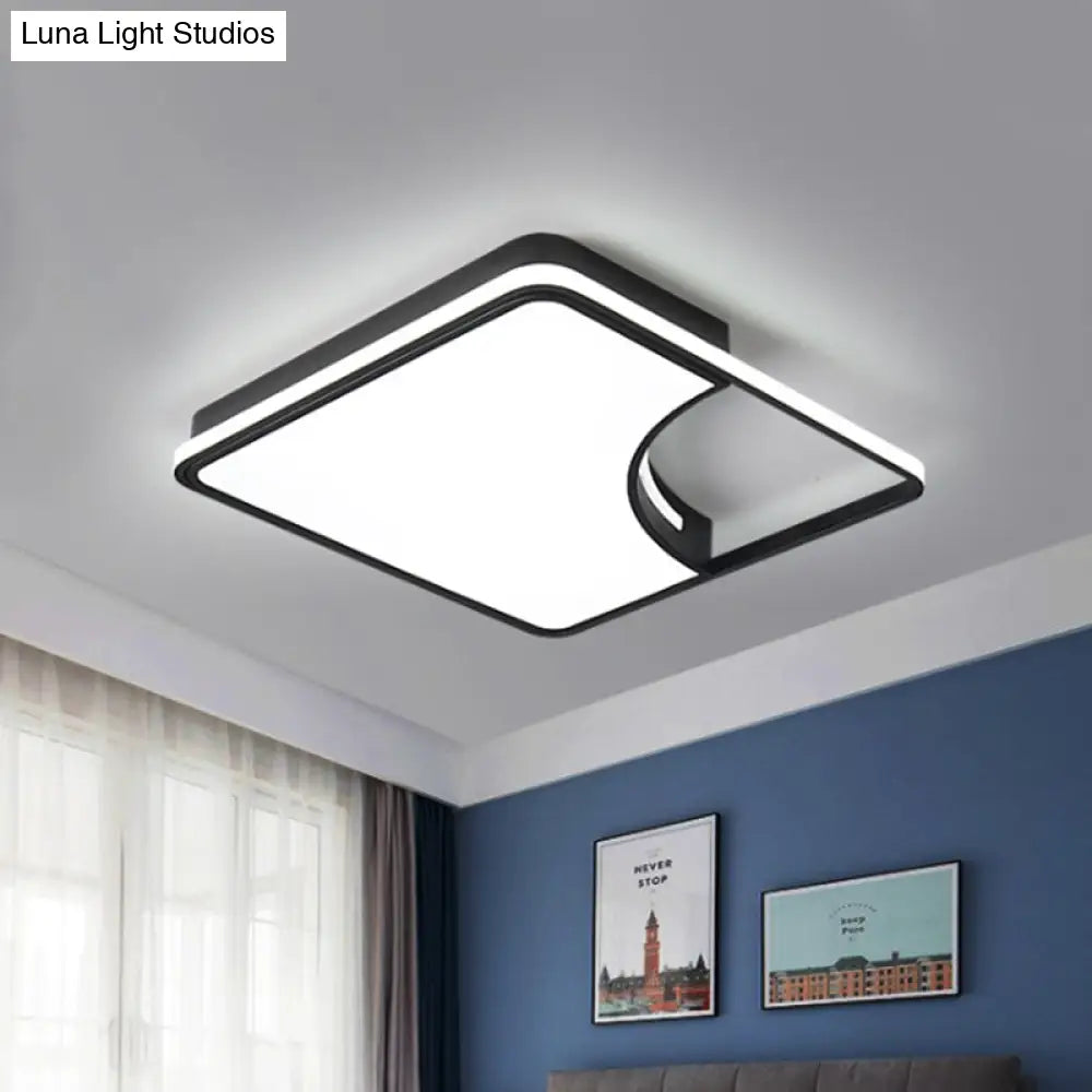 Sleek Black Flush Mount Led Ceiling Light For Bedroom - White/Warm Glow