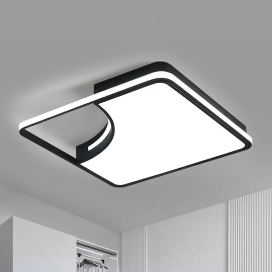 Sleek Black Flush Mount Led Ceiling Light For Bedroom - White/Warm Glow / White