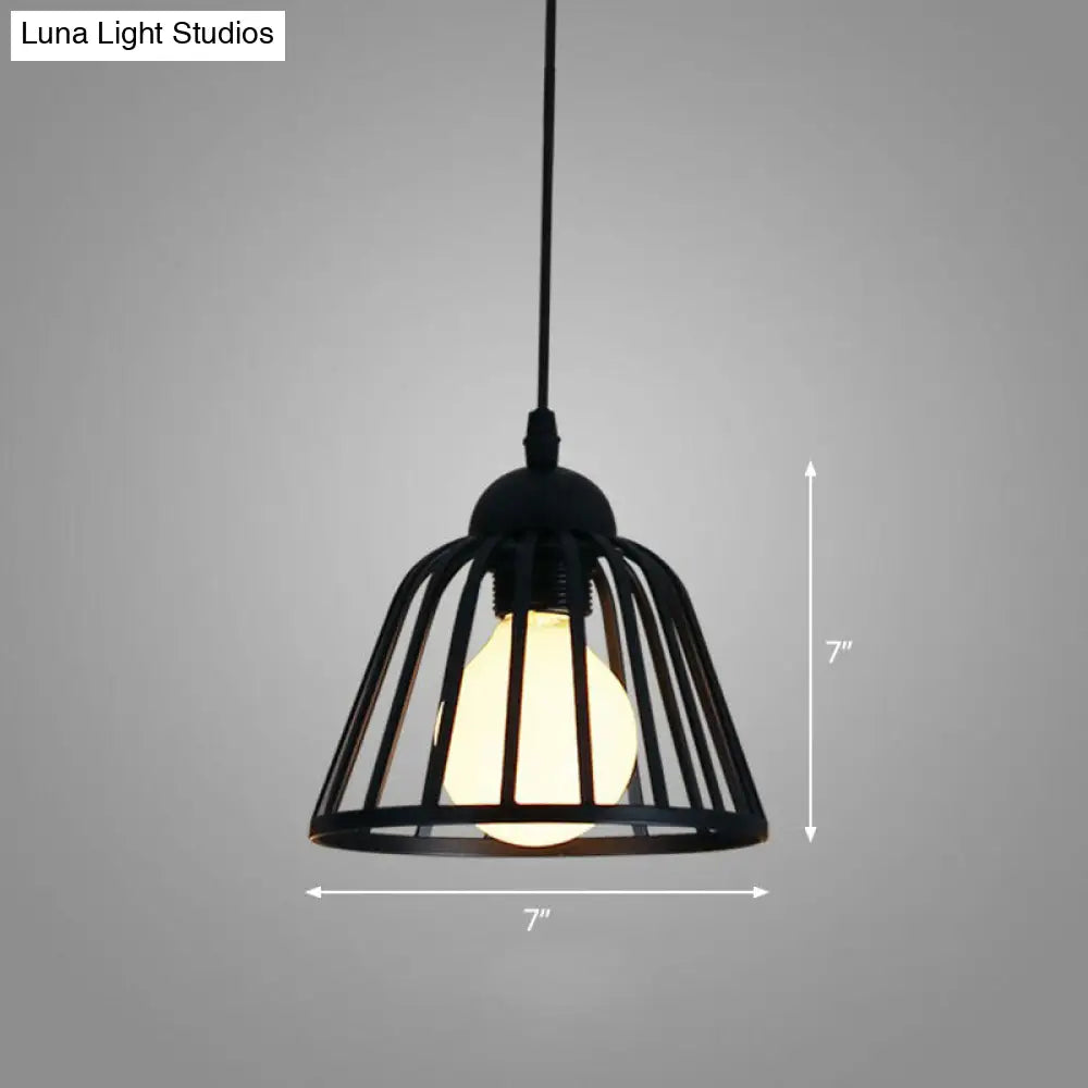 Sleek Black Iron Pendant Light - Geometric Cage Design With 1-Bulb For Corridors / Semicircle