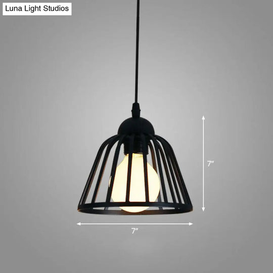 Sleek Black Iron Pendant Light - Geometric Cage Design With 1-Bulb For Corridors / Semicircle