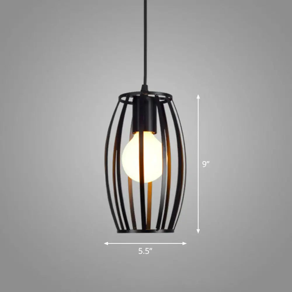 Sleek Black Geometric Iron Hanging Pendant Light Fixture - Simplicity With 1 Bulb For Corridors /