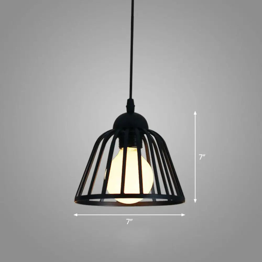 Sleek Black Geometric Iron Hanging Pendant Light Fixture - Simplicity With 1 Bulb For Corridors /