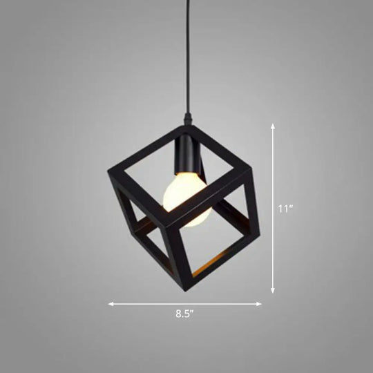 Sleek Black Geometric Iron Hanging Pendant Light Fixture - Simplicity With 1 Bulb For Corridors /