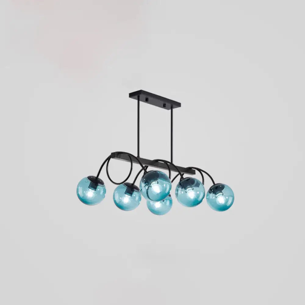 Sleek Black Glass Sphere Island Light For Modern Dining Rooms 6 / Blue