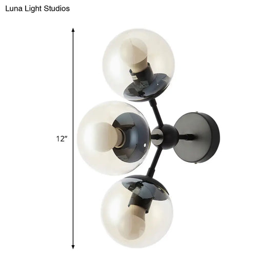 Sleek Black Glass Wall Mounted Vanity Light With 3 Spherical Bulbs - Modern Bathroom Lighting