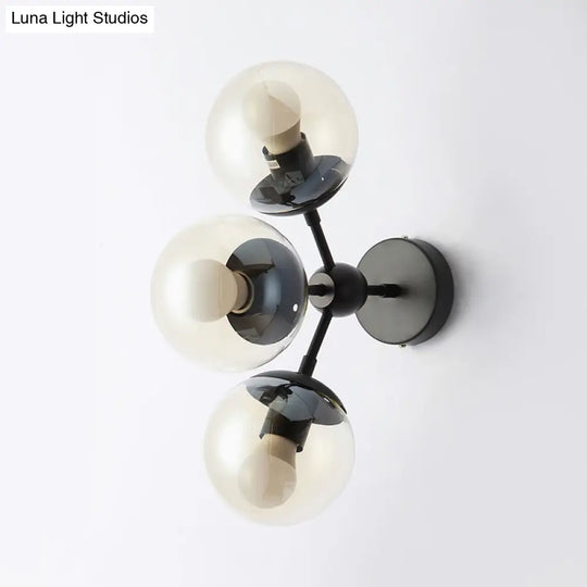 Sleek Black Glass Wall Mounted Vanity Light With 3 Spherical Bulbs - Modern Bathroom Lighting