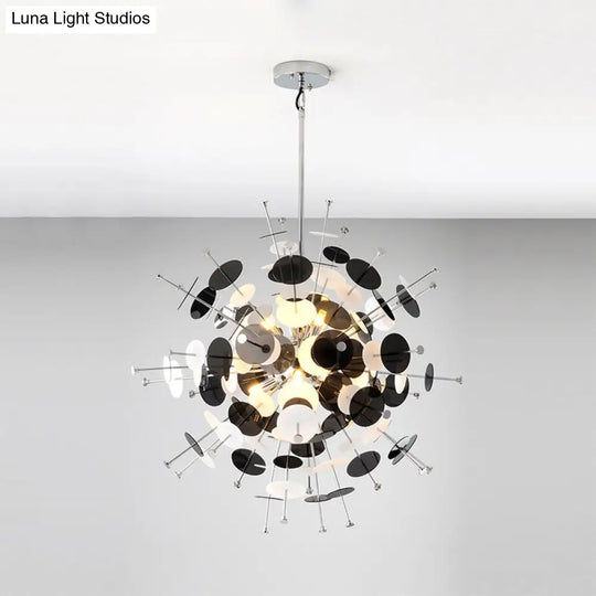 Sleek Black/Gold Metal Multi-Head Chandelier With Small Panel - Ideal For Coffee Shops