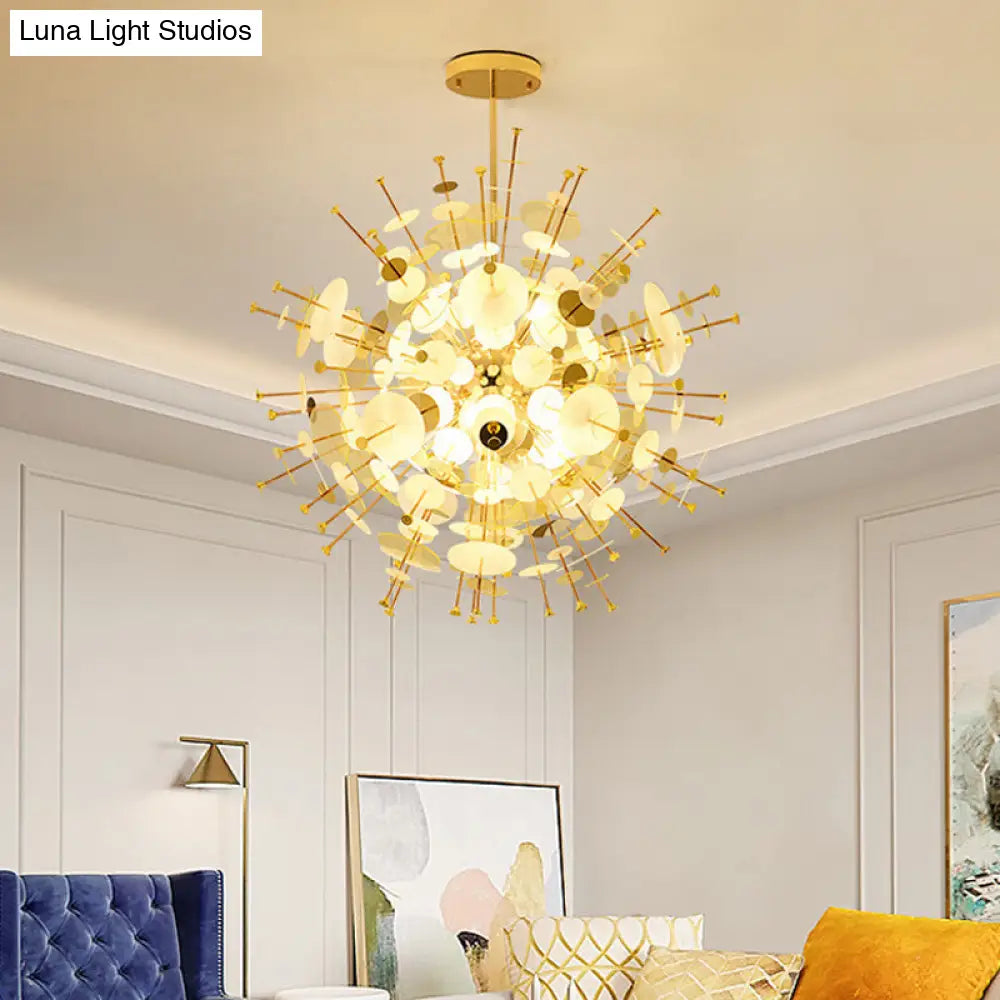 Sleek Black/Gold Metal Multi-Head Chandelier With Small Panel - Ideal For Coffee Shops