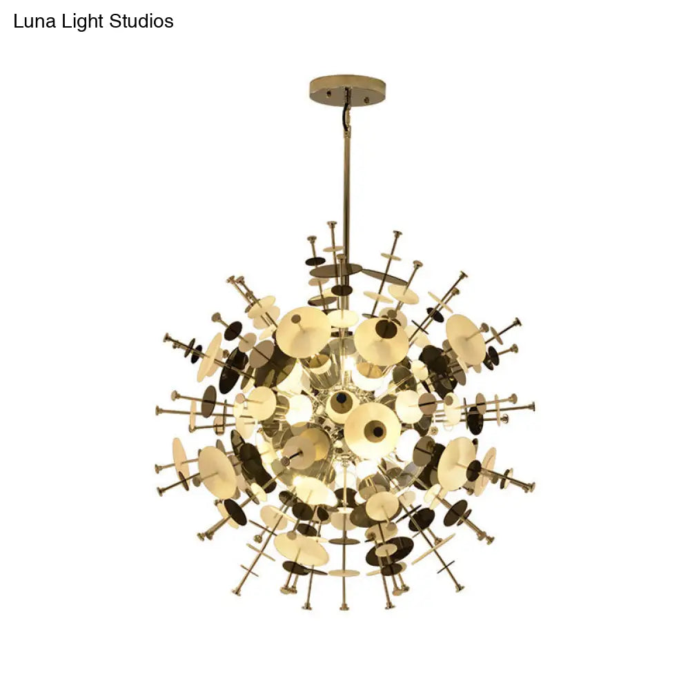 Sleek Black/Gold Metal Multi-Head Chandelier With Small Panel - Ideal For Coffee Shops