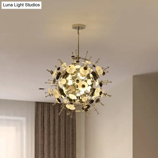 Sleek Black/Gold Metal Multi-Head Chandelier With Small Panel - Ideal For Coffee Shops