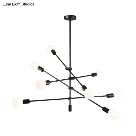 Sleek Black/Gold Mid-Century Chandelier - 8-Light Ceiling Lamp Ideal For Living Room