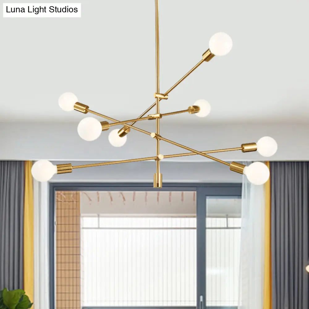 Sleek Black/Gold Mid-Century Chandelier - 8-Light Ceiling Lamp Ideal For Living Room