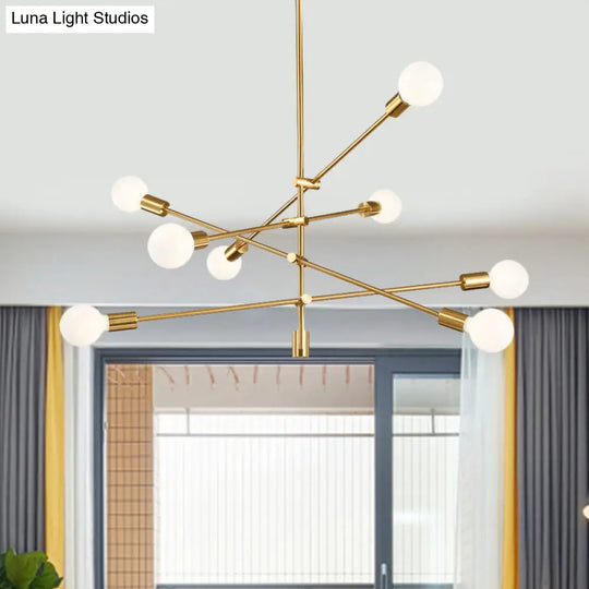 Sleek Black/Gold Mid-Century Chandelier - 8-Light Ceiling Lamp Ideal For Living Room