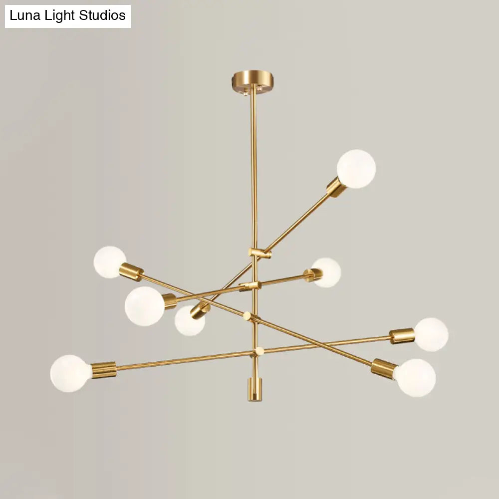 Sleek Black/Gold Mid-Century Chandelier - 8-Light Ceiling Lamp Ideal For Living Room