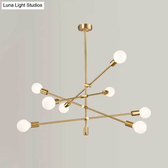 Sleek Black/Gold Mid-Century Chandelier - 8-Light Ceiling Lamp Ideal For Living Room