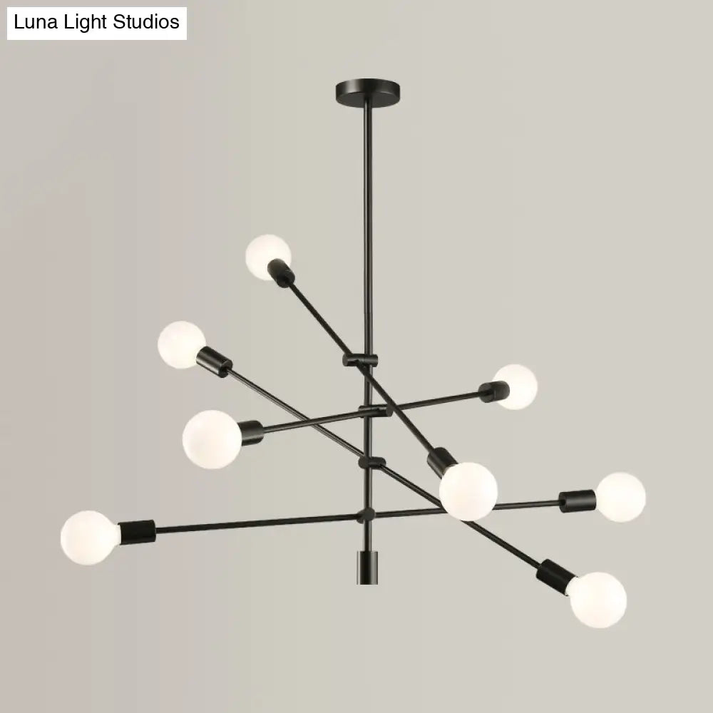 Sleek Black/Gold Mid-Century Chandelier - 8-Light Ceiling Lamp Ideal For Living Room