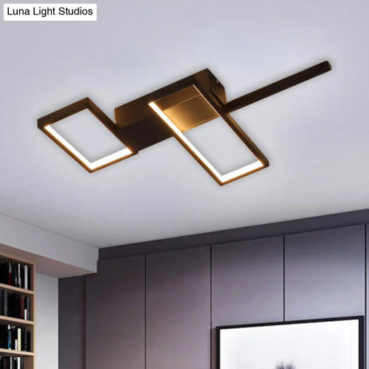 Sleek Black/Gold Rectangle Semi Flush Led Ceiling Light - 19/27.5/35.5 L Easy-To-Install Metal