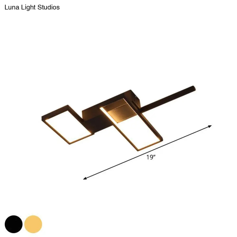 Sleek Black/Gold Rectangle Semi Flush Led Ceiling Light - 19/27.5/35.5 L Easy-To-Install Metal