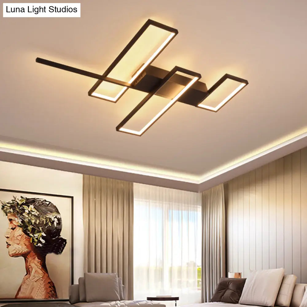 Sleek Black/Gold Rectangle Semi Flush Led Ceiling Light - 19’/27.5’/35.5’ L Easy - To -