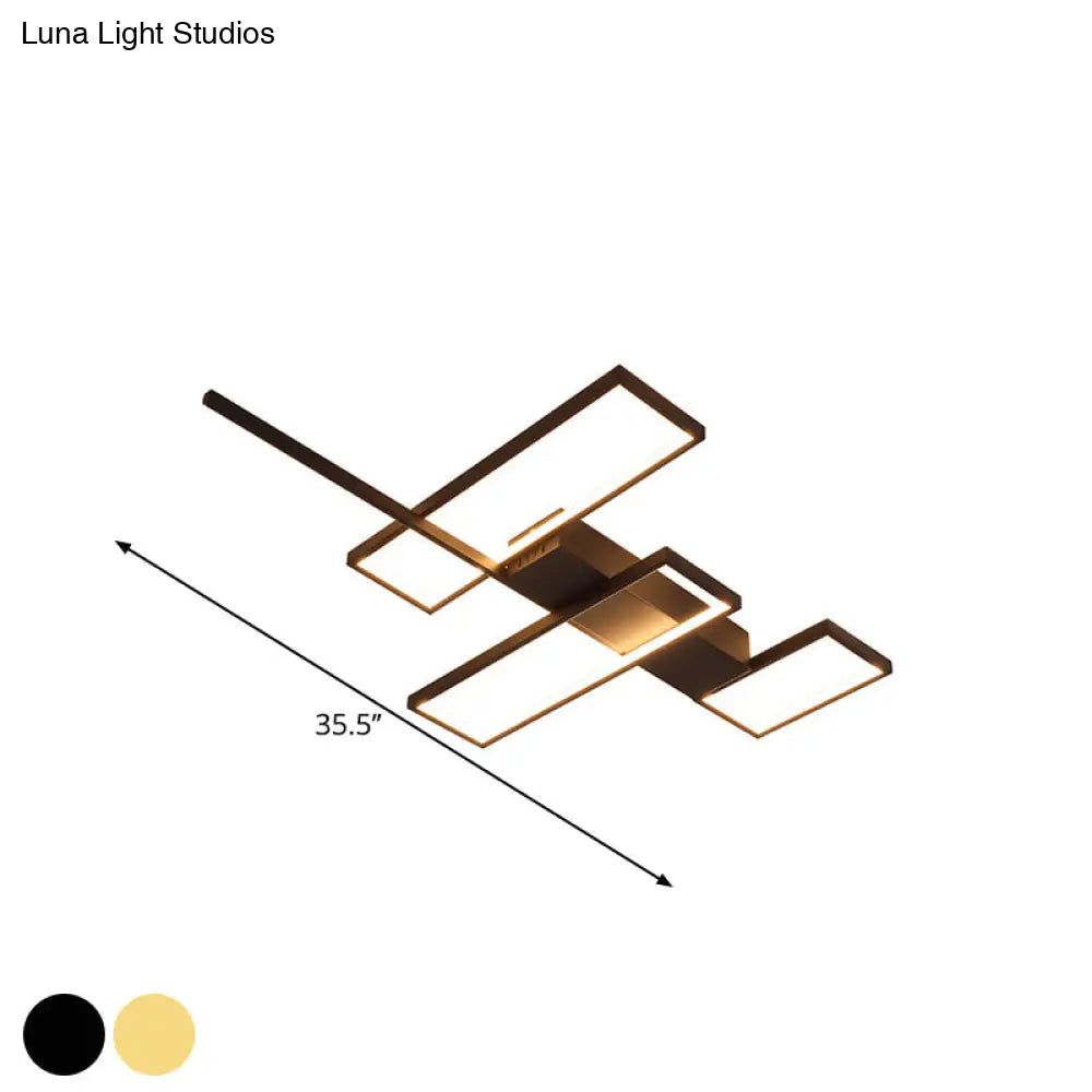 Sleek Black/Gold Rectangle Semi Flush Led Ceiling Light - 19’/27.5’/35.5’ L Easy - To -