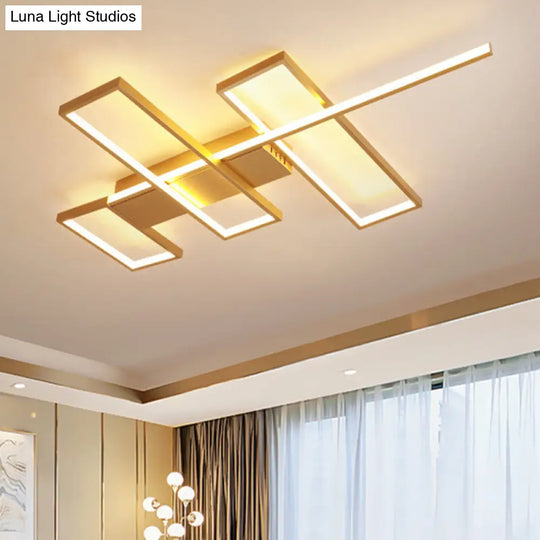 Sleek Black/Gold Rectangle Semi Flush Led Ceiling Light - 19/27.5/35.5 L Easy-To-Install Metal