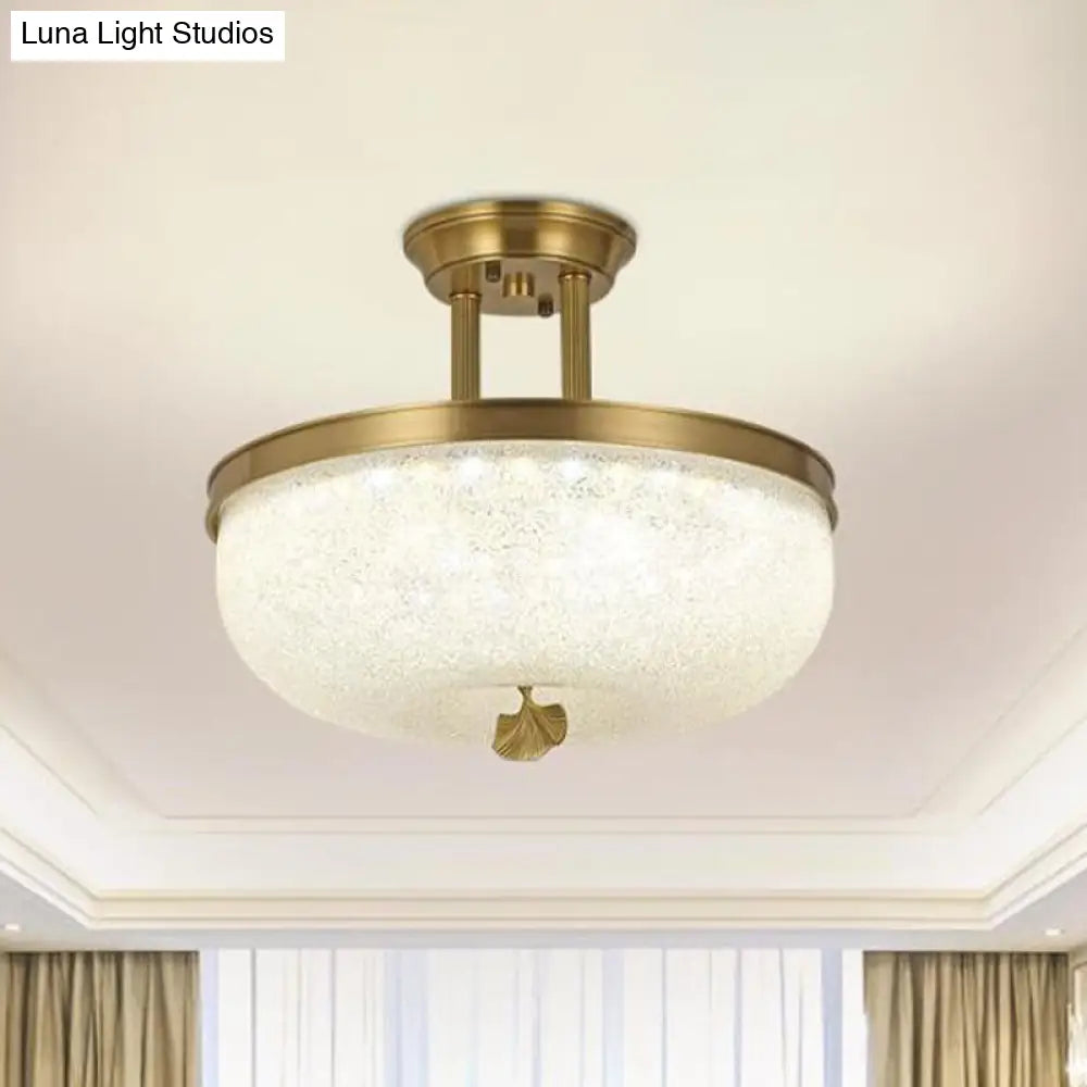 Traditionalist Bowl Semi Flush Mount Led Ceiling Light Fixture Frosted Glass In Black/Gold 12/16