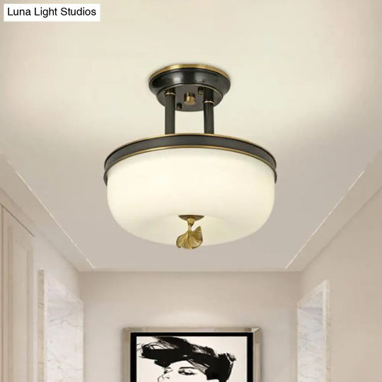 Traditionalist Bowl Semi Flush Mount Led Ceiling Light Fixture Frosted Glass In Black/Gold 12/16