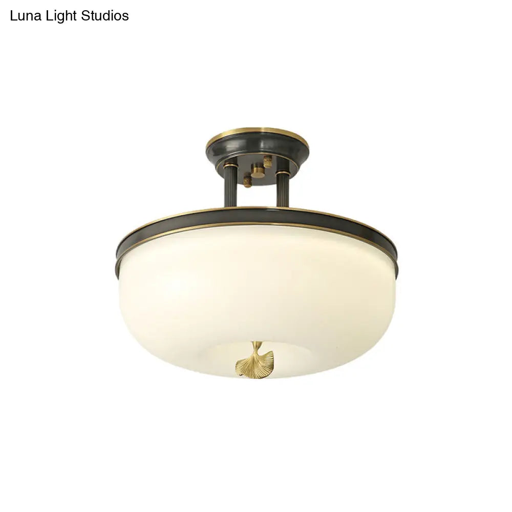 Traditionalist Bowl Semi Flush Mount Led Ceiling Light Fixture Frosted Glass In Black/Gold 12/16