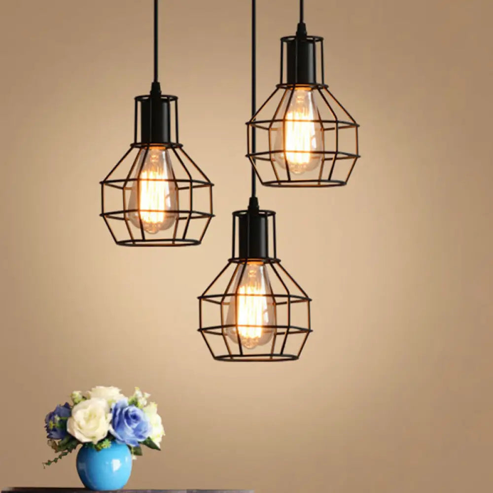 Sleek Black Grenade Cage Pendant Light - Simplicity Iron 1 Bulb Ideal For Dining Rooms