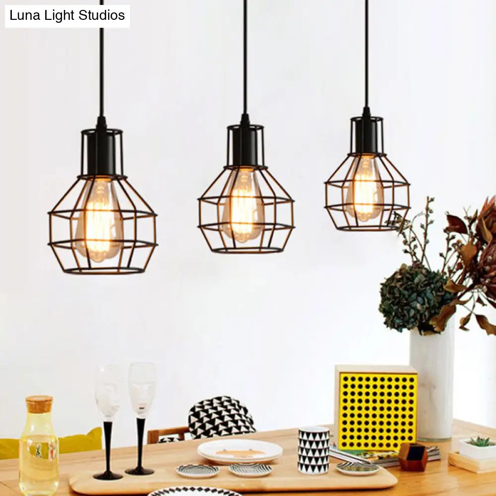 Sleek Black Grenade Cage Pendant Light - Simplicity Iron 1 Bulb Ideal For Dining Rooms