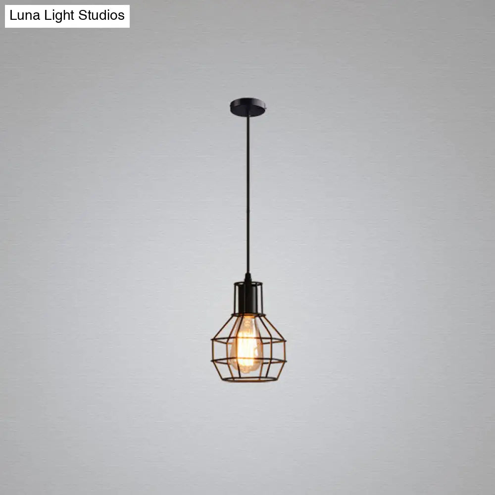 Sleek Black Grenade Cage Pendant Light - Simplicity Iron 1 Bulb Ideal For Dining Rooms