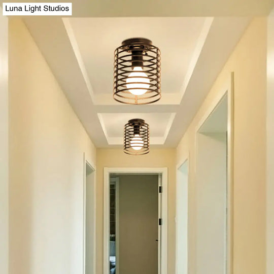 Sleek Black Iron 1-Light Semi Flush Ceiling Light - Industrial Style / Cylinder