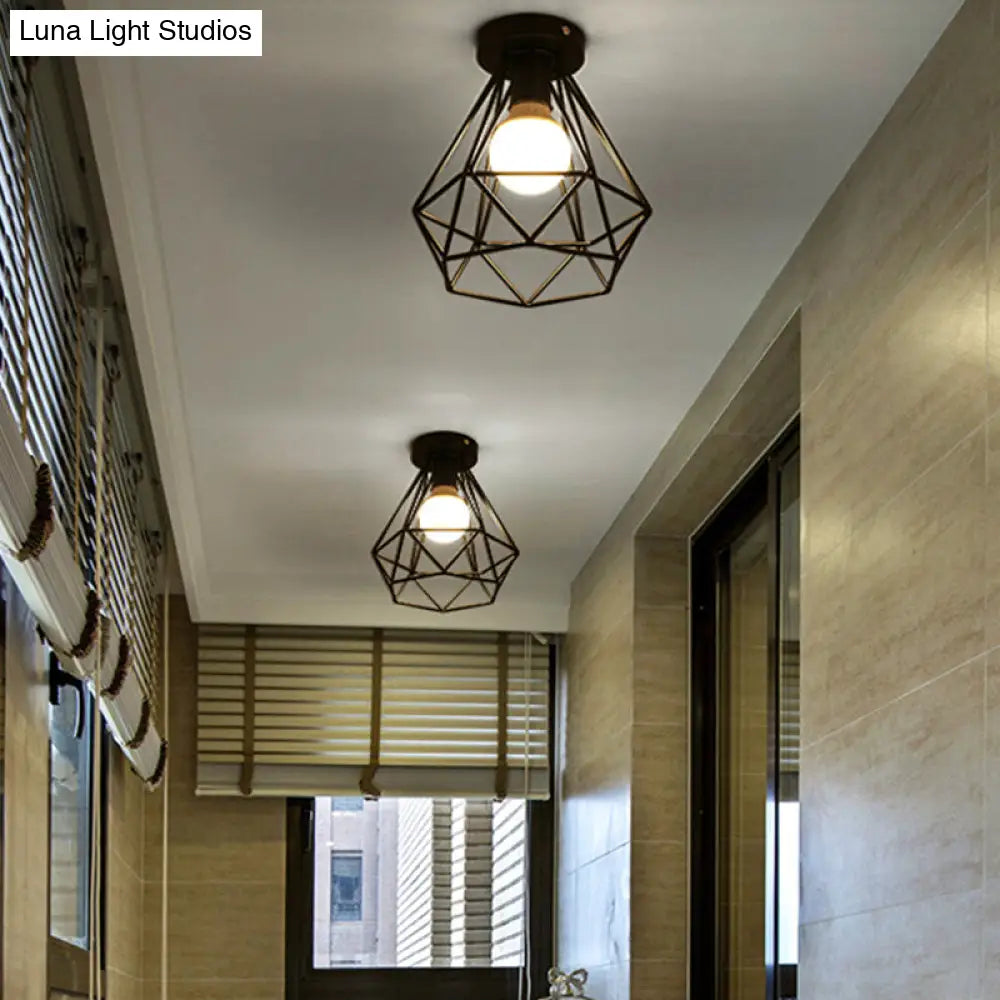 Sleek Black Iron 1-Light Semi Flush Ceiling Light - Industrial Style