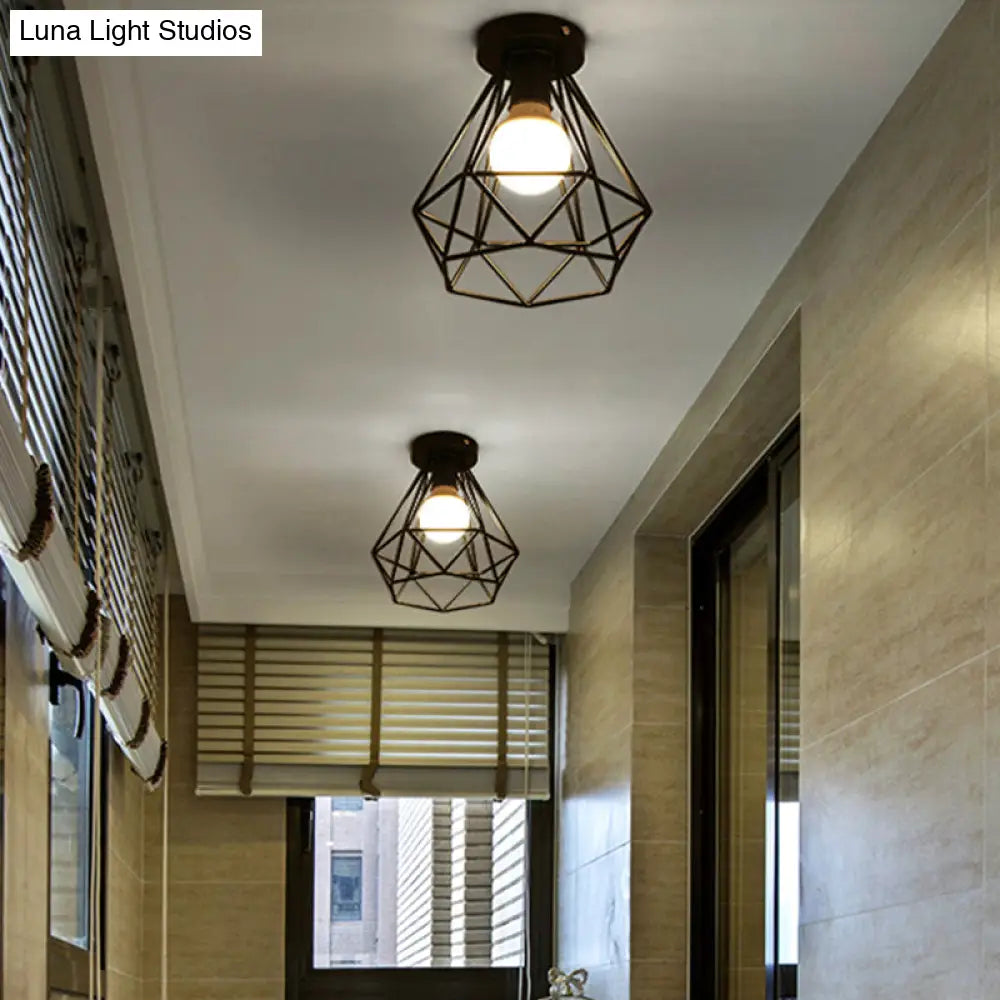 Sleek Black Iron 1 - Light Semi Flush Ceiling Light - Industrial Style