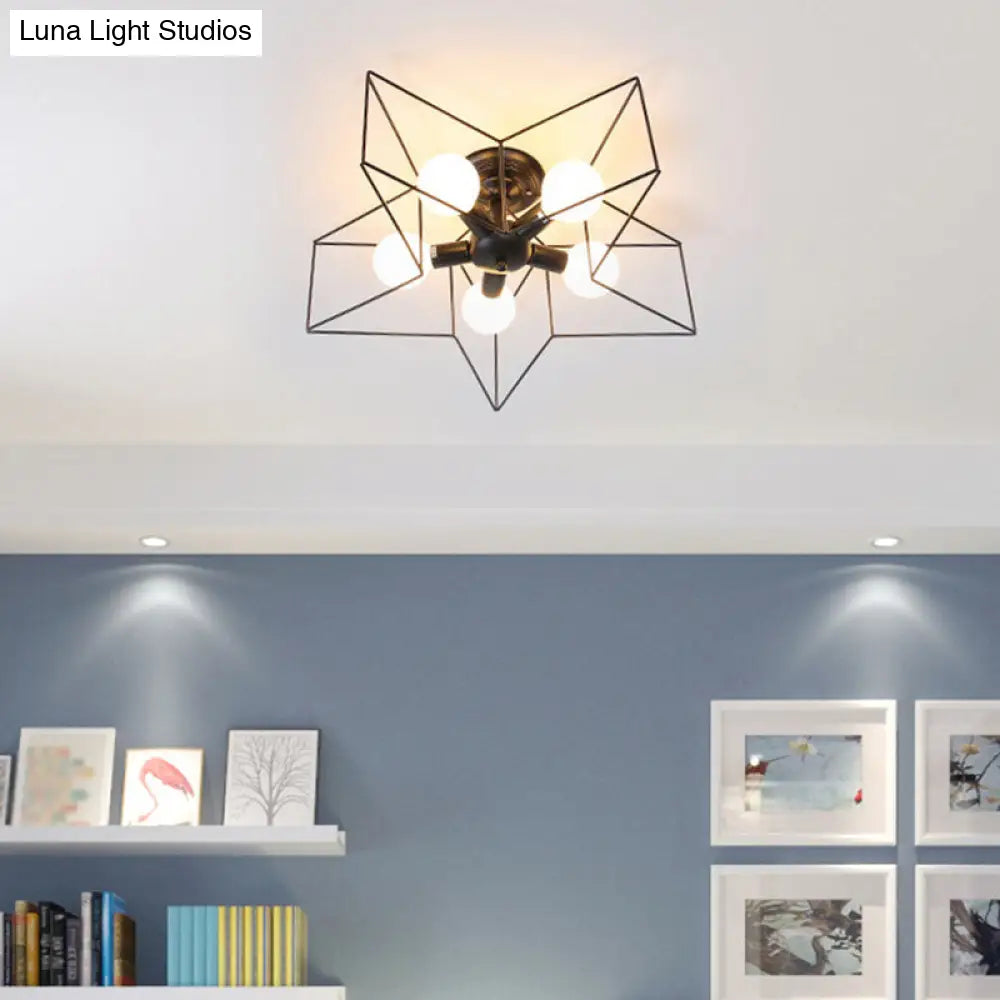 Sleek Black Iron 1-Light Semi Flush Ceiling Light - Industrial Style / Starfish