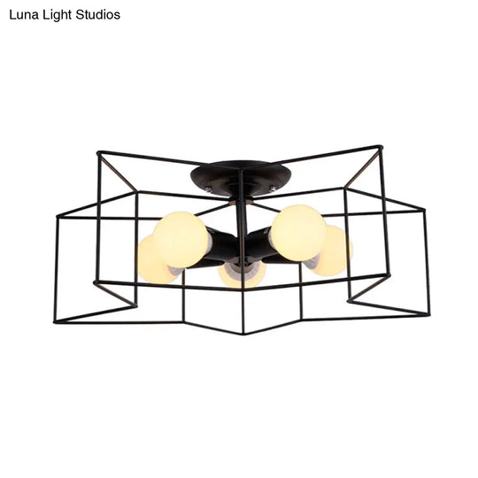 Sleek Black Iron 1-Light Semi Flush Ceiling Light - Industrial Style