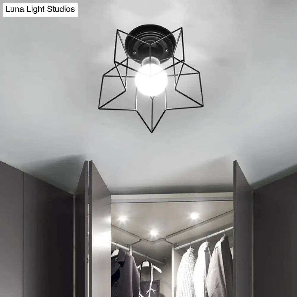 Sleek Black Iron 1-Light Semi Flush Ceiling Light - Industrial Style / Star