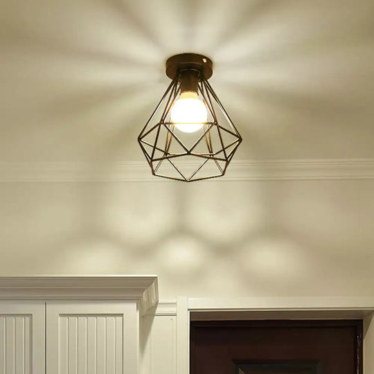 Sleek Black Iron 1 - Light Semi Flush Ceiling Light - Industrial Style / Diamond