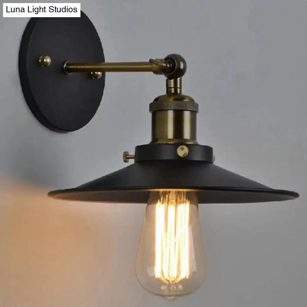 Sleek Black Iron Conical Shade Wall Lamp For Simplicity In Restaurant Lighting