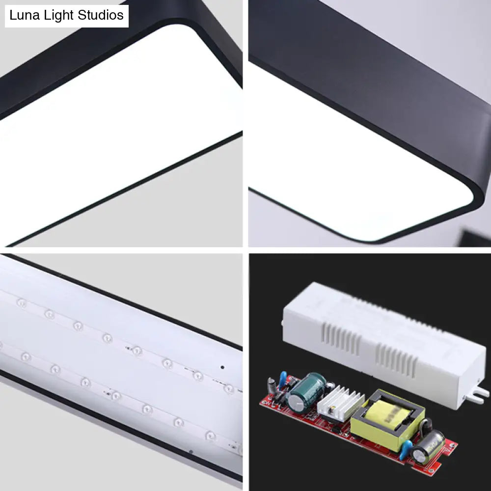 Sleek Black Led Ceiling Light: Contemporary Rectangular Aluminum Flush Mount For Offices