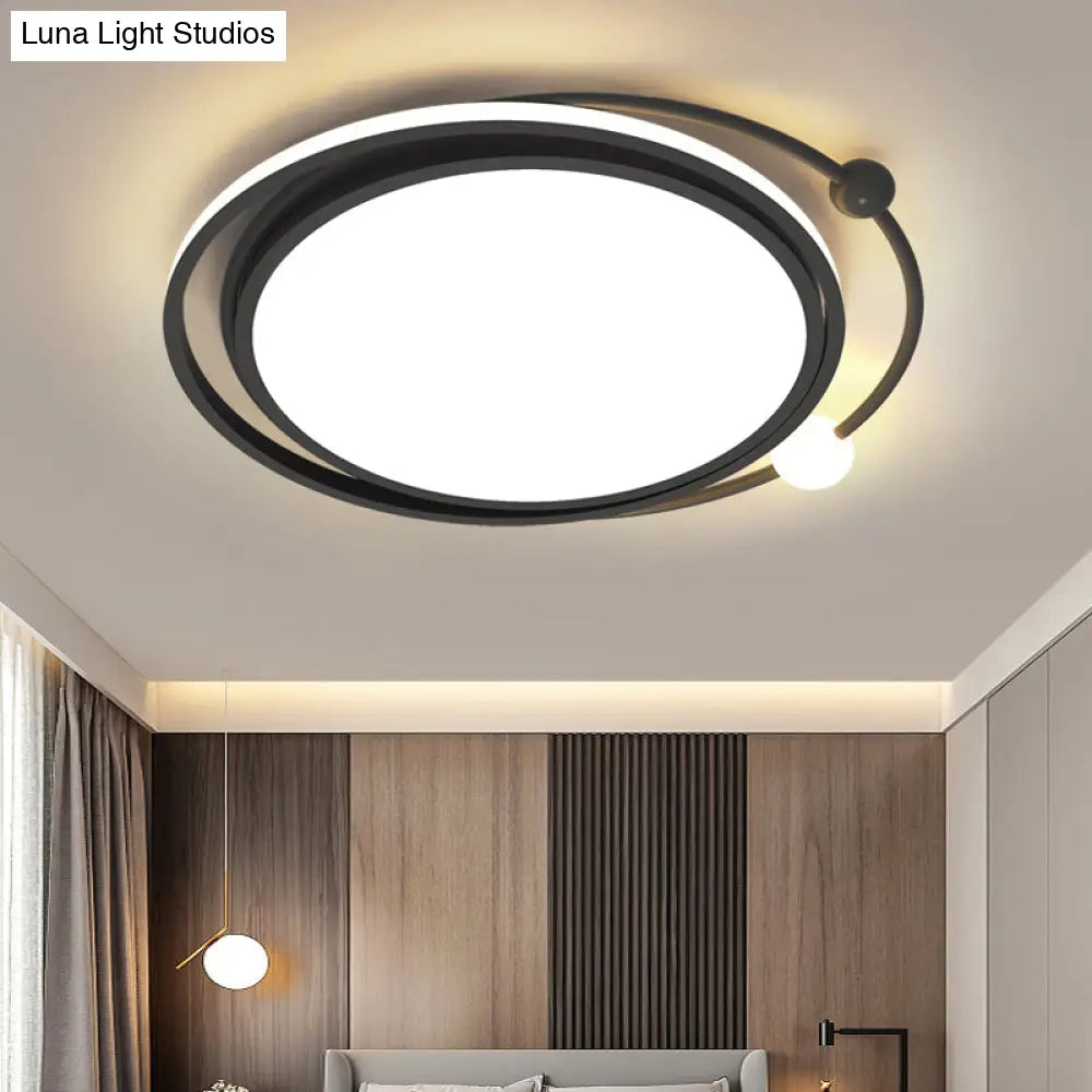 Sleek Black Led Flush Mount Ceiling Lamp For Bedroom - Simplicity And Style