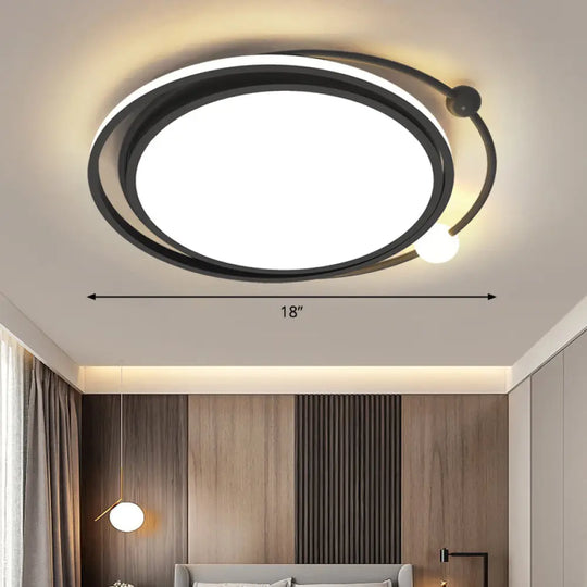 Sleek Black Led Flush Mount Ceiling Lamp For Bedroom - Simplicity And Style / 18’