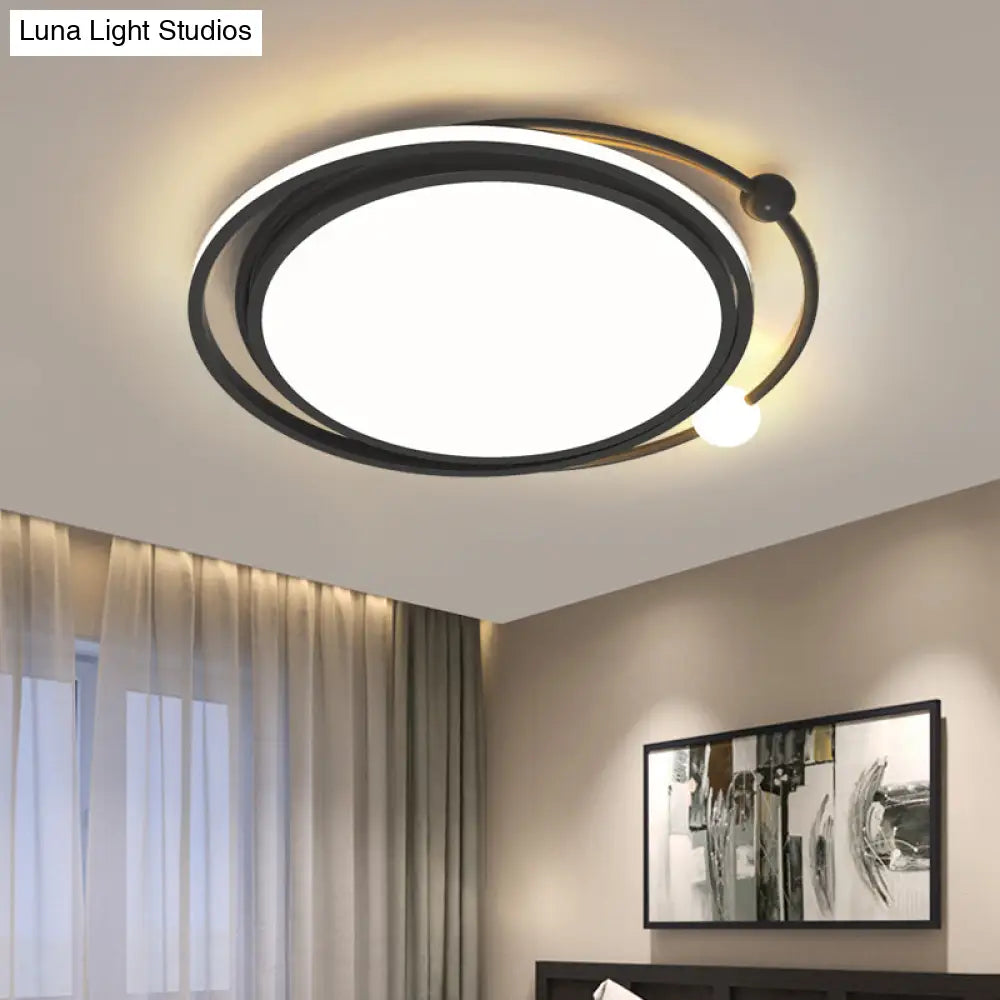 Sleek Black Led Flush Mount Ceiling Lamp For Bedroom - Simplicity And Style