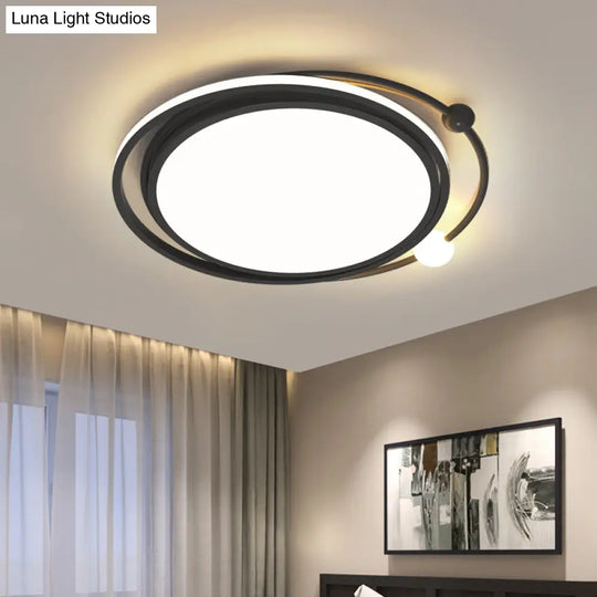 Sleek Black Led Flush Mount Ceiling Lamp For Bedroom - Simplicity And Style