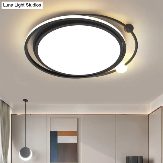 Sleek Black Led Flush Mount Ceiling Lamp For Bedroom - Simplicity And Style