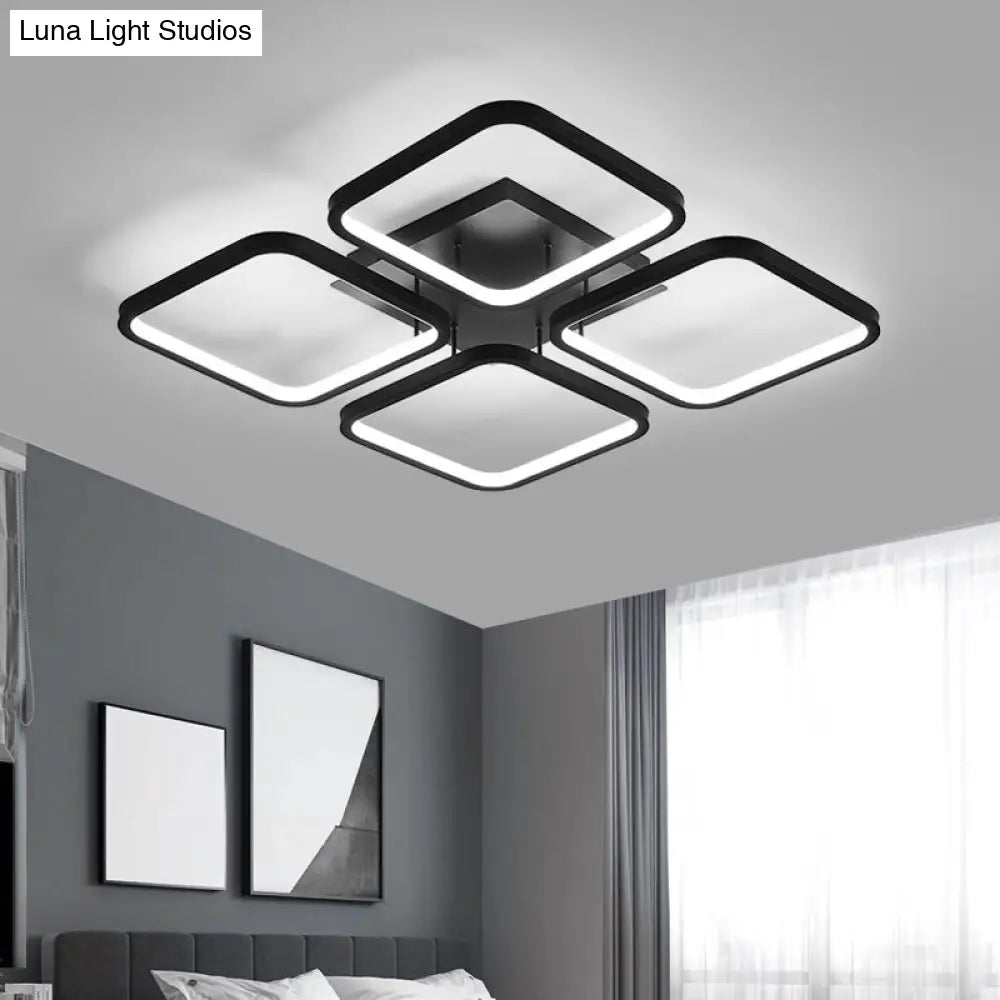 Sleek Black Led Semi Flush Ceiling Light For Bedroom - Simplicity Collection