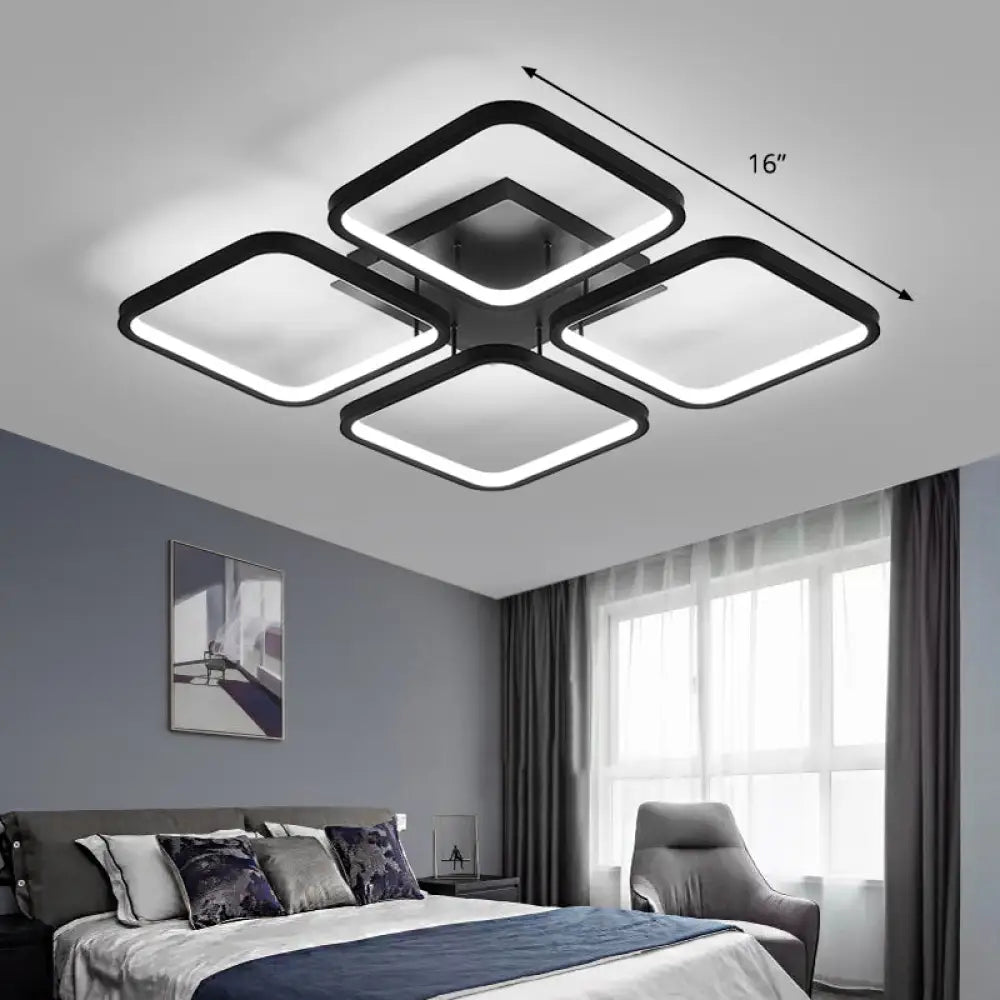 Sleek Black Led Semi Flush Ceiling Light For Bedroom - Simplicity Collection / 16’