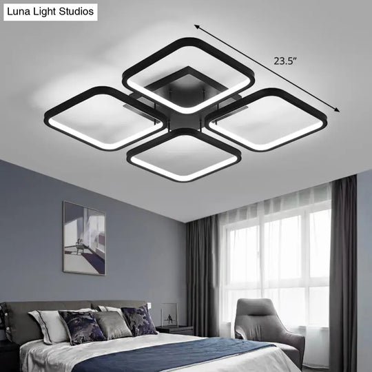 Sleek Black Led Semi Flush Ceiling Light For Bedroom - Simplicity Collection / 23.5