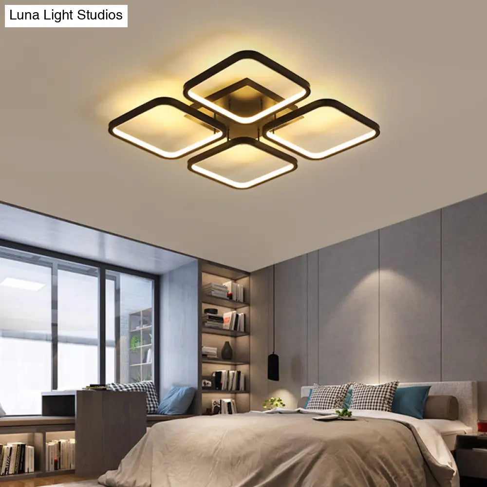 Sleek Black Led Semi Flush Ceiling Light For Bedroom - Simplicity Collection